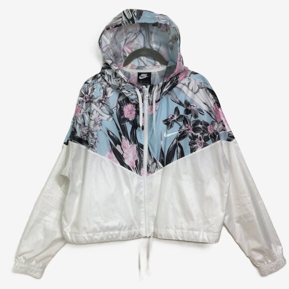 Nike Hyper Femme Windrunner Floral Accent Cropped Hooded Running Jacket Size L - Picture 1 of 16